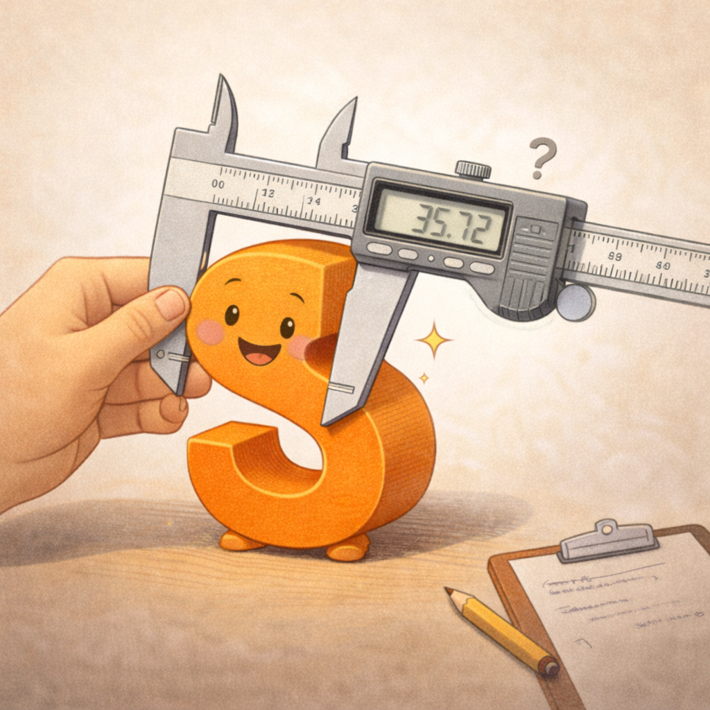 ノギスで身体測定されるS字君